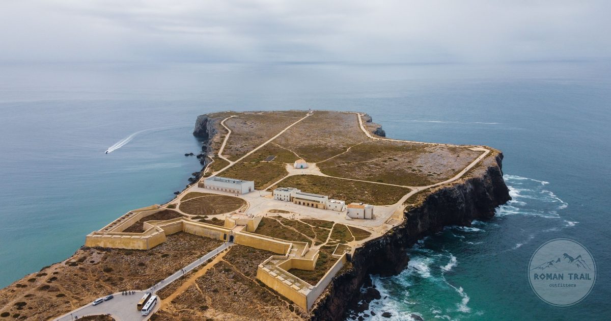 Aerial view of the Sagres fortress on the Portuguese coast, Faro district