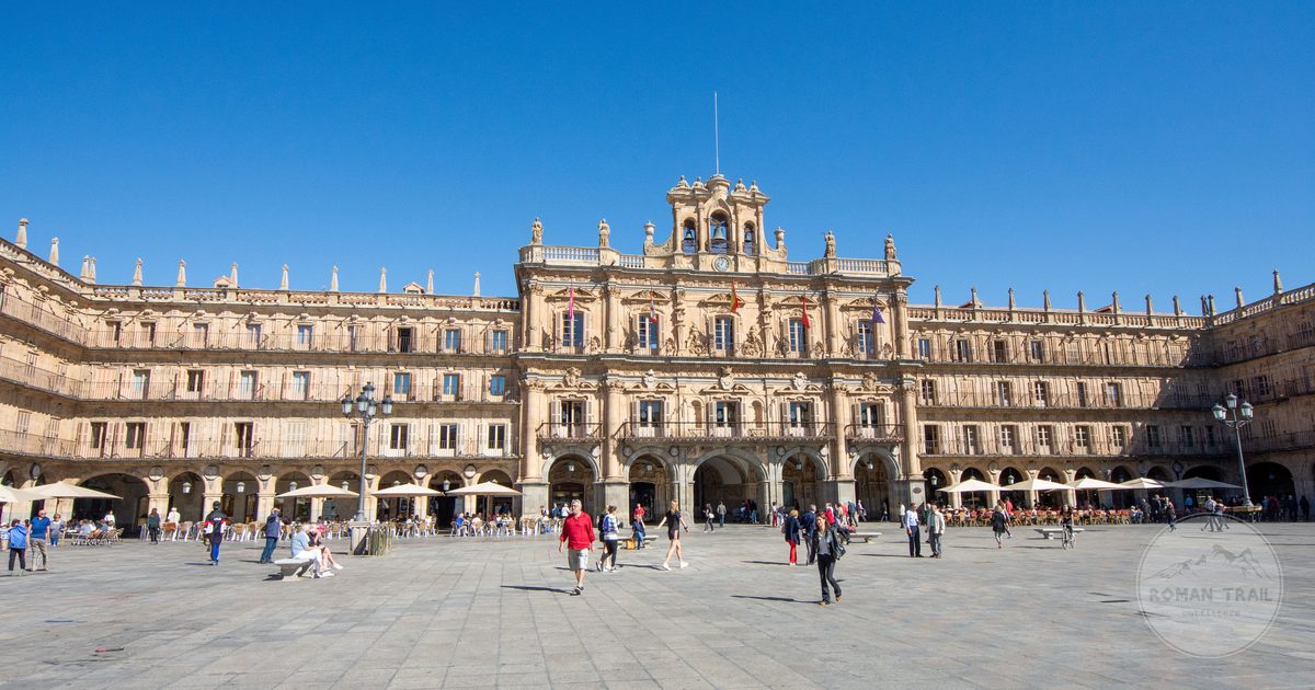 The Plaza Mayor in Salamanca busy with people, Spain