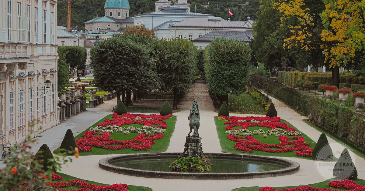 Mirabell Gardens with Salzburg Cathedral behind, Austria