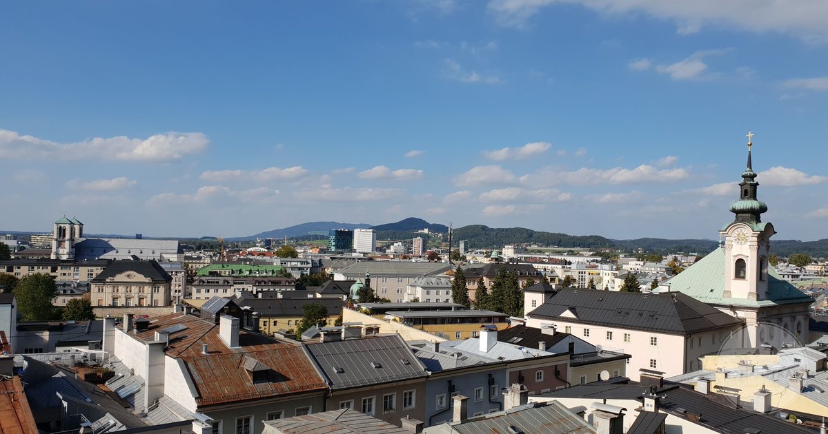 Rooftops and churches of the Salzburg old town, Austria