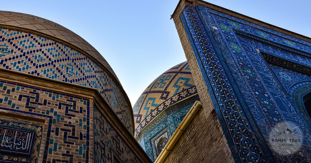 Mosaic patterns and domes at Shah-i-Zinda, Samarkand, Uzbekistan