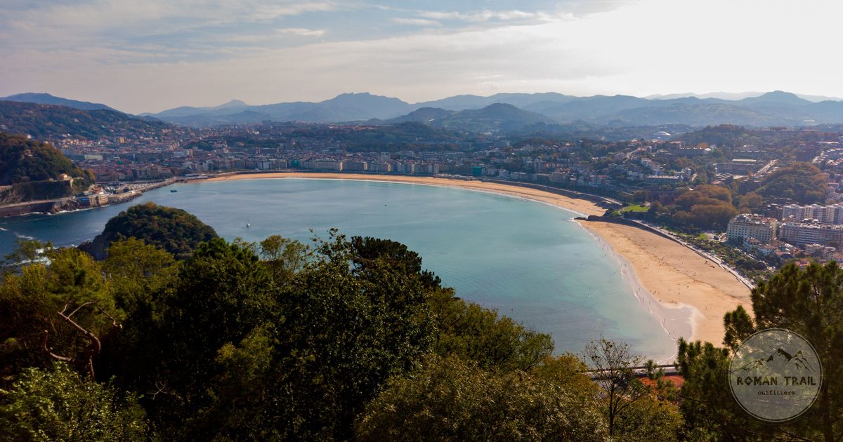 Aerial view of La Concha beach and the bay, San Sebastian, Spain