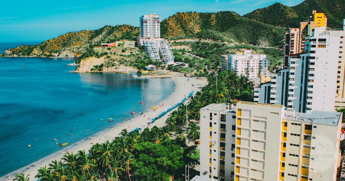 Aerial view of the beachfront at Santa Marta, Colombia