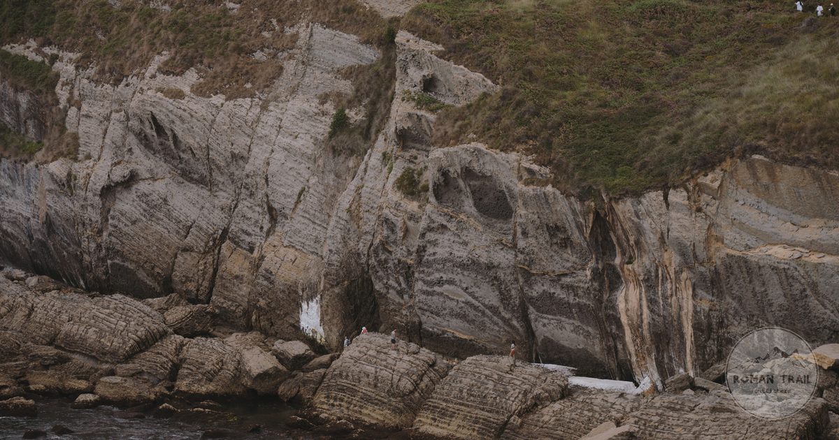 Rocky cliffs along Sardinero Beach at Santander, Spain
