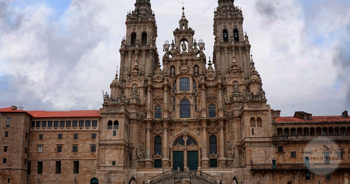 Visitors gathered before Santiago de Compostela Cathedral, Spain