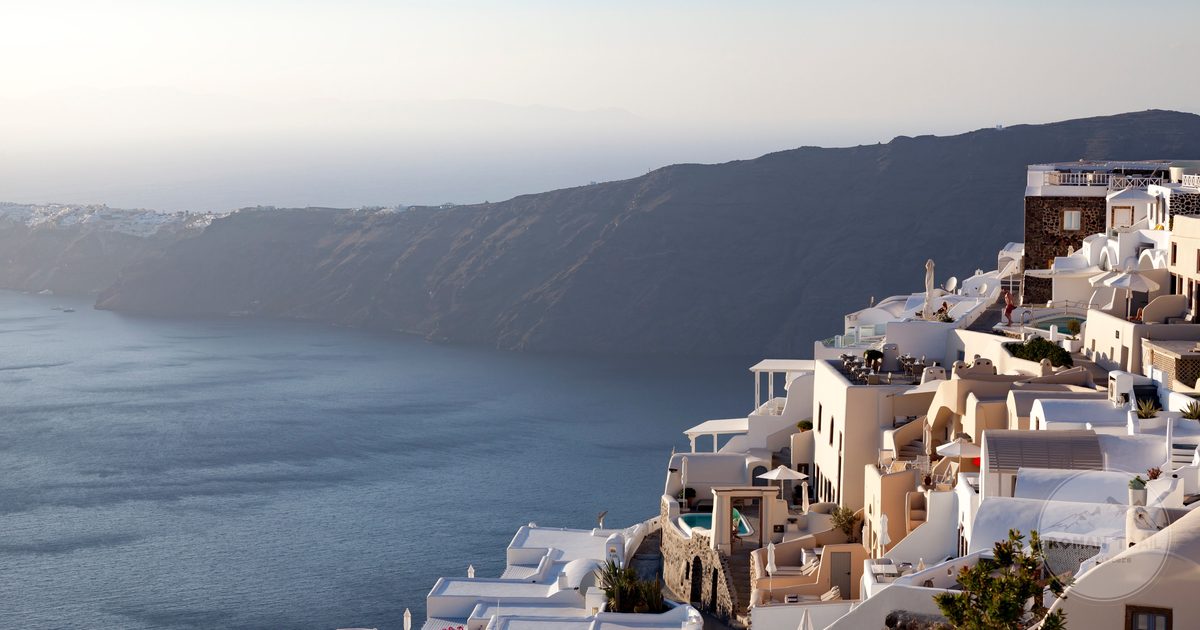 Whitewashed buildings and Aegean views from Imerovigli, Santorini, Greece