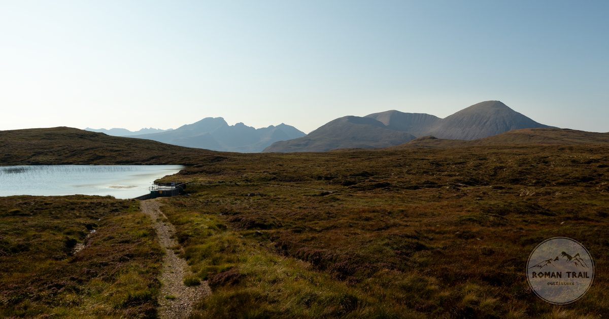 Mountains, a loch and open moorland in the Scottish Highlands