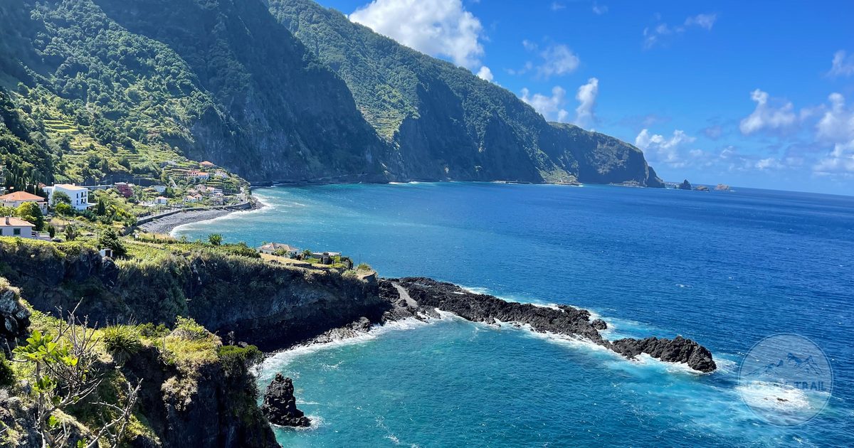 Cliffs and turquoise water at Seixal on the north coast of Madeira, Portugal