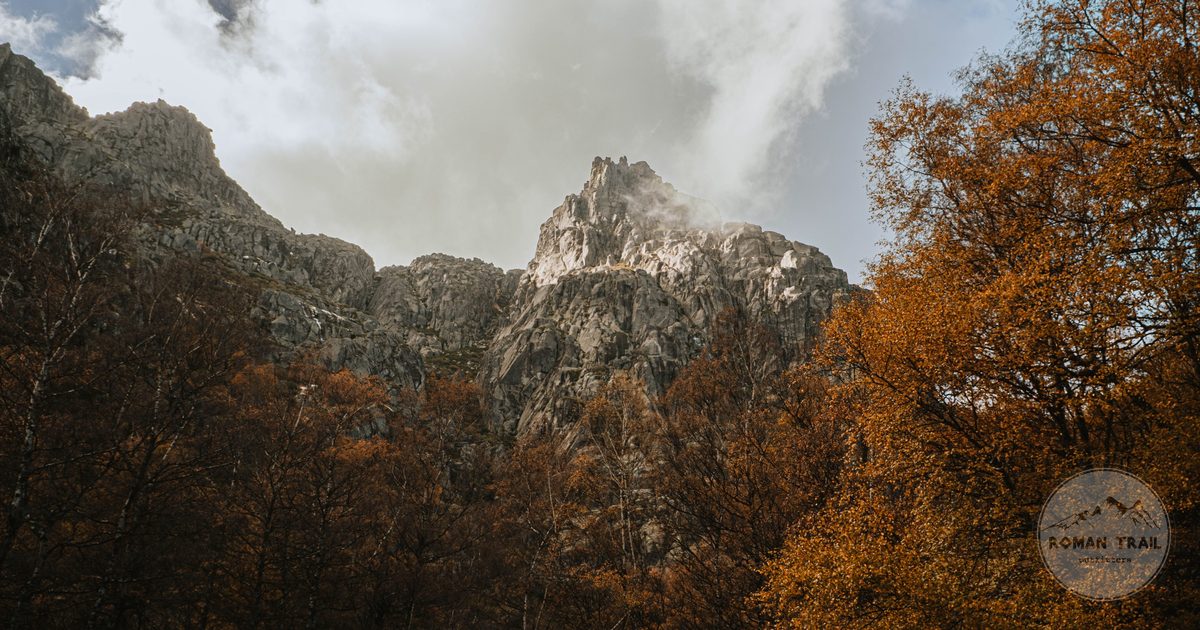 Rocky mountains and autumn foliage at Manteigas, Portugal