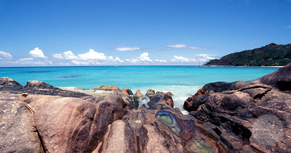 Turquoise water and granite rock formations in the Seychelles
