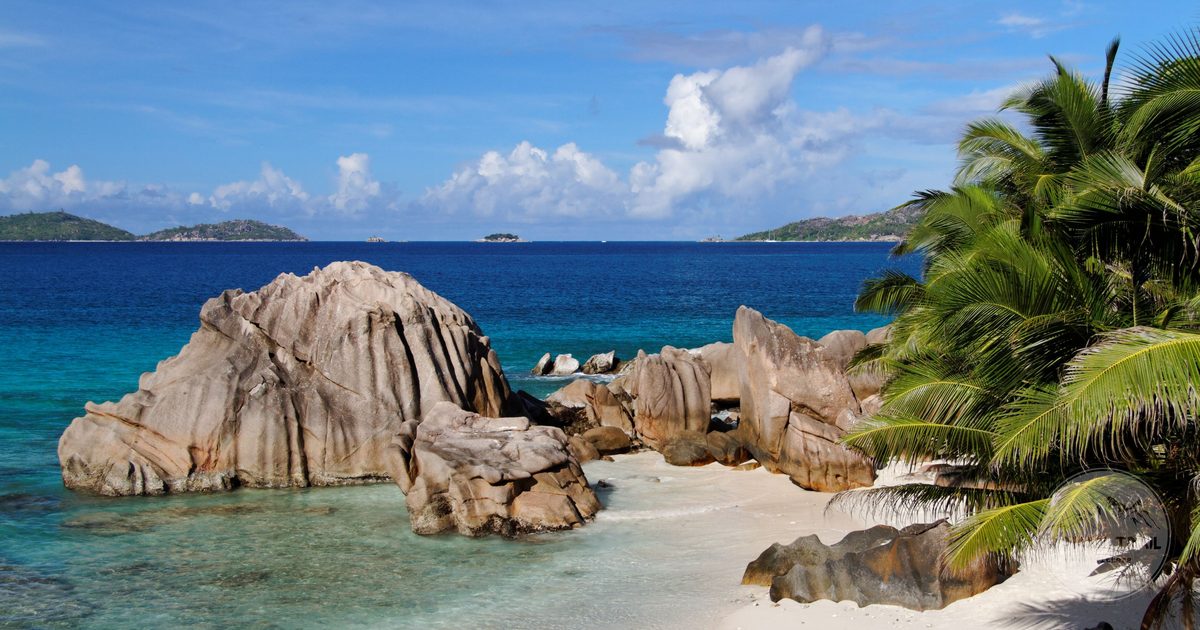 Tropical beach with granite rocks on La Digue, Seychelles