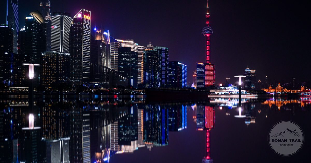 Shanghai Pudong skyline at night with the Oriental Pearl Tower, China