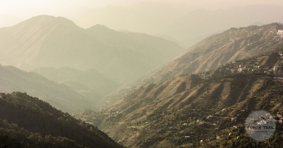 Misty mountains at sunset above Shimla, Himachal Pradesh, India