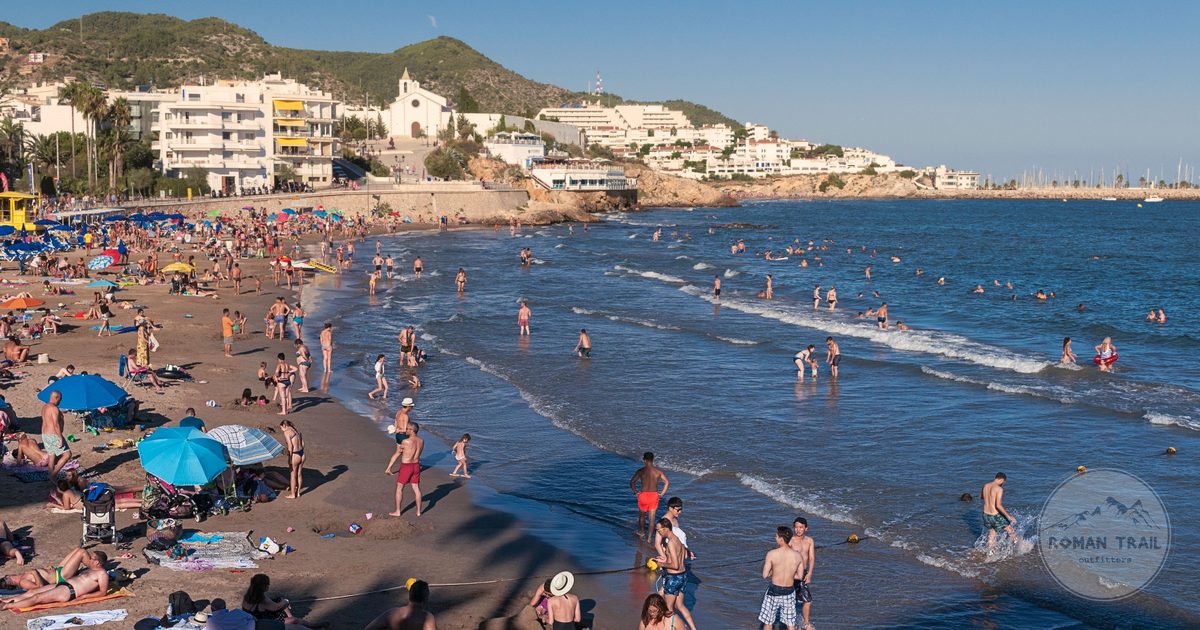 A sunny day on the beach at Sitges, Catalonia, Spain