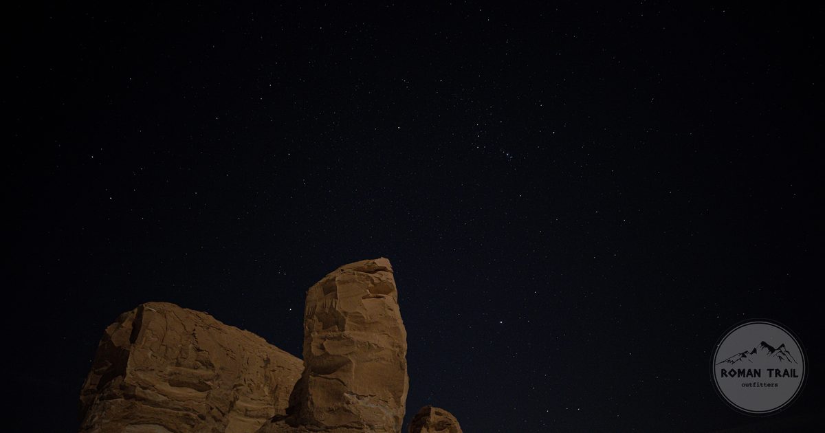 Rock formations under a starry sky at Siwa Oasis, Egypt