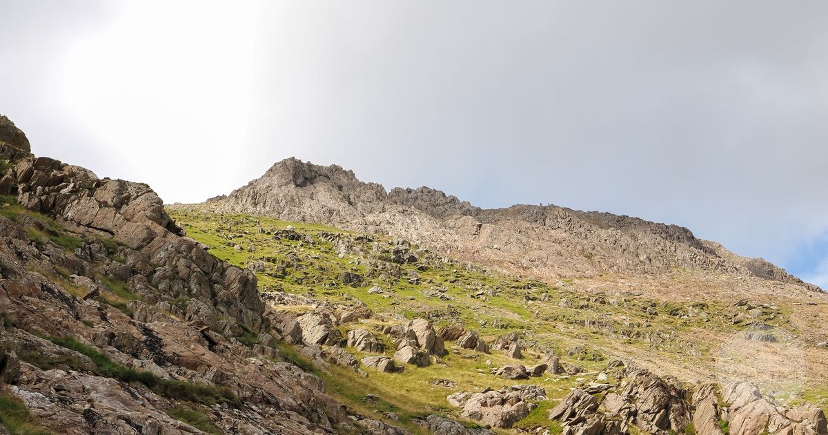 Jagged mountains and green valleys in Snowdonia, Wales