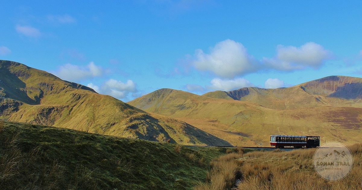 A train crossing the Snowdonia mountains, Wales