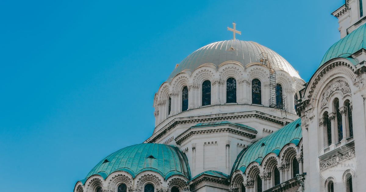 The domes of Alexander Nevsky Cathedral against a clear sky in Sofia, Bulgaria