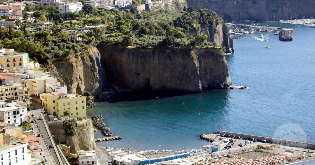 Cliffs and beach at Sorrento in the bay of Naples, Italy