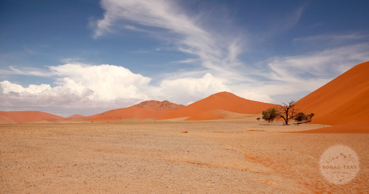 Towering red sand dunes in the Namib Desert, Namibia