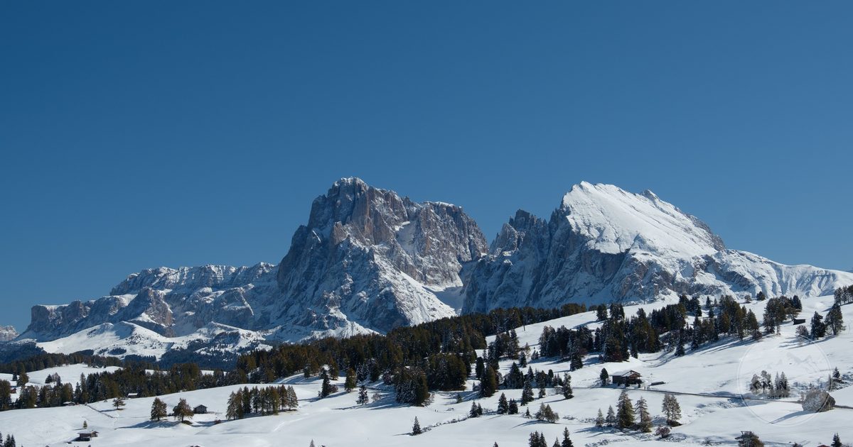 Snow covered Dolomite mountains in Trentino South Tyrol, Italy