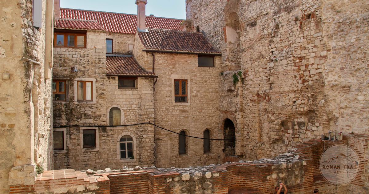 Ancient stone courtyard of Diocletian's Palace, Split Croatia
