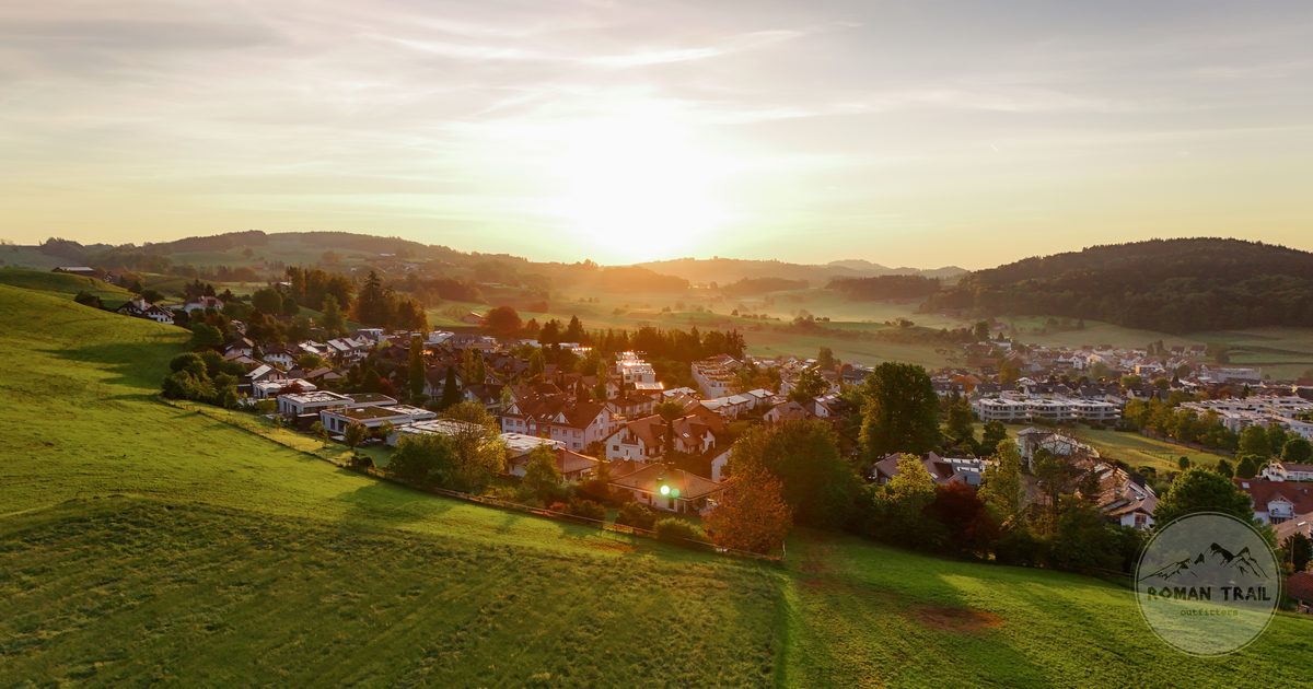 Aerial view of Wil at sunset in canton St Gallen, Switzerland