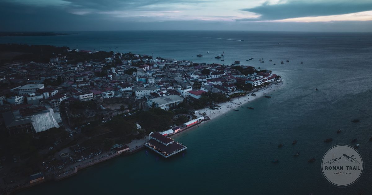 The Zanzibar coastline and city at twilight