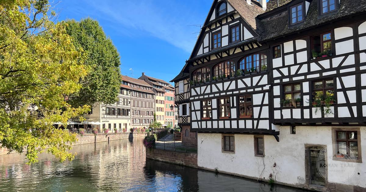 Half timbered houses along a canal in the Petite France quarter of Strasbourg