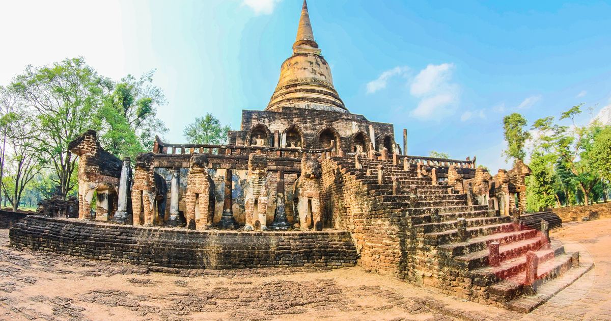 The ruins of Wat Chang Lom at Si Satchanalai Historical Park, Thailand