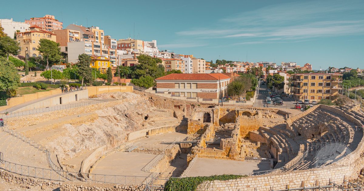 The Roman amphitheatre above the sea at Tarragona, Spain