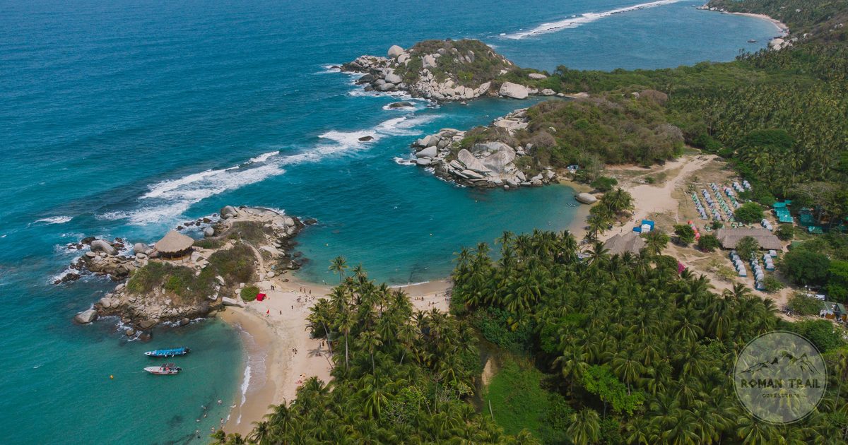 Aerial view of the coastline of Tayrona National Park, Colombia