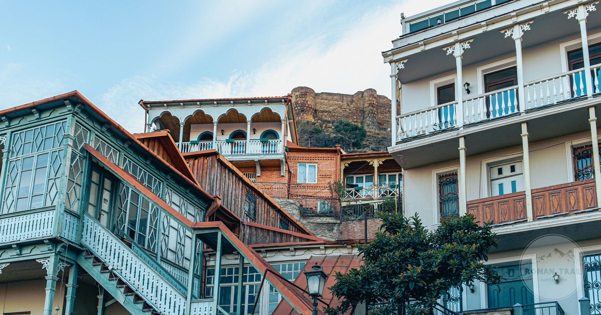 Traditional Tbilisi houses with carved wooden balconies, Georgia