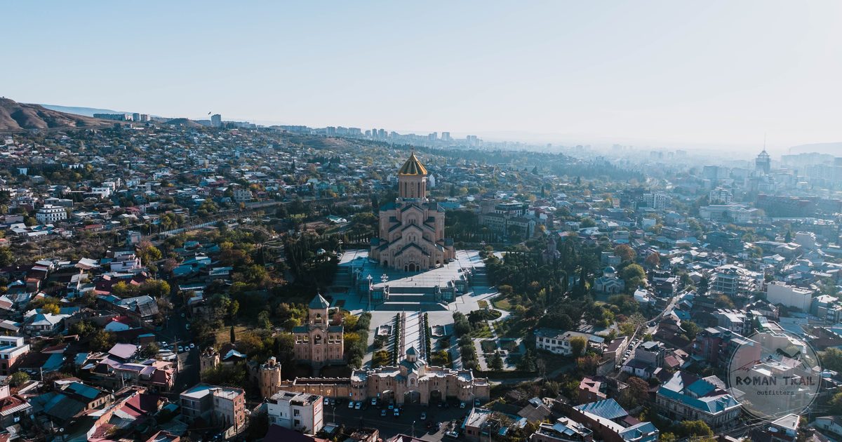 The Holy Trinity Cathedral rising above Tbilisi, Georgia