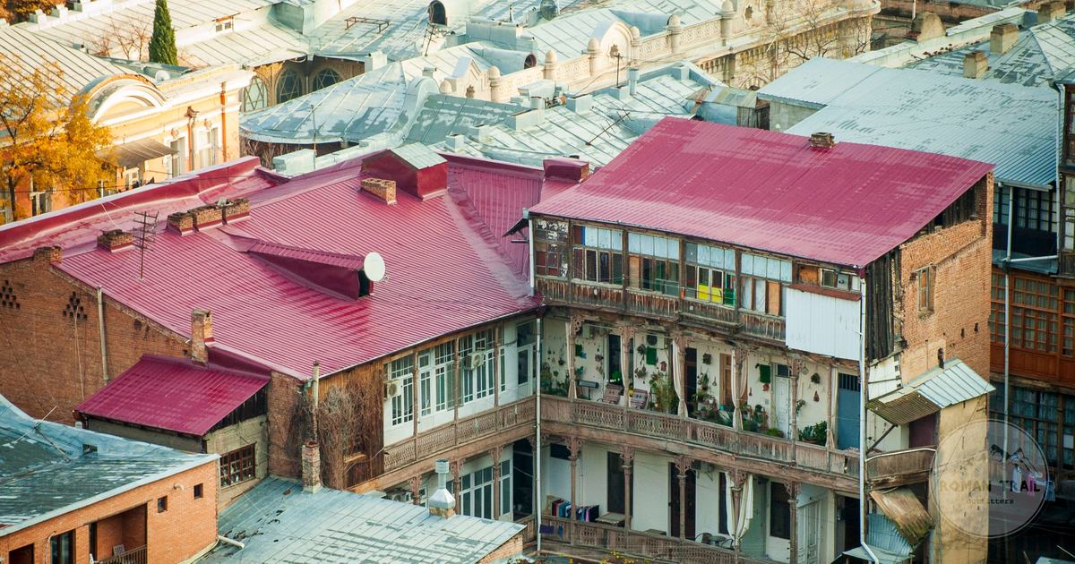 The tin and red rooftops of historic Tbilisi seen from above, Georgia