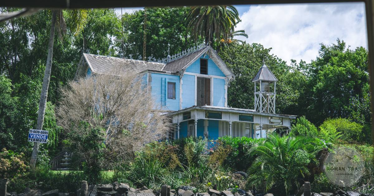 A blue house on a riverbank in the Tigre delta, Argentina