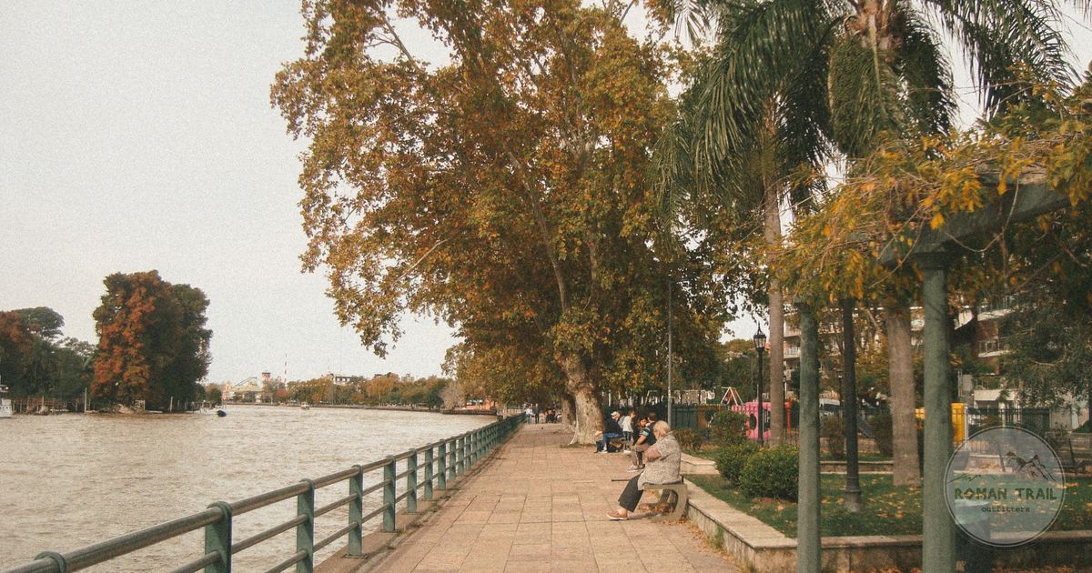 A riverside walk with autumn foliage at Tigre, Argentina