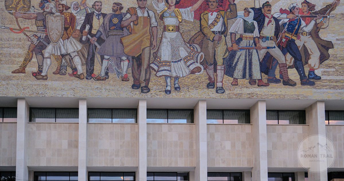 The mosaic facade of the National Historical Museum in Tirana, Albania