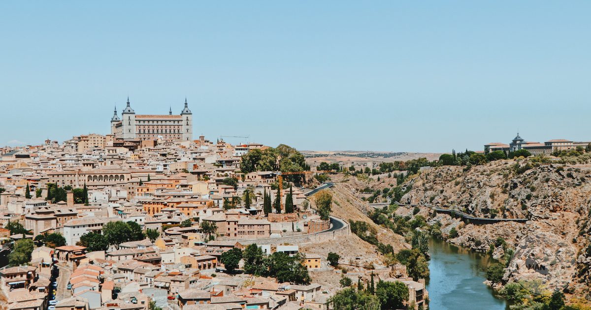 Toledo and the Tagus river gorge below the old city, Spain