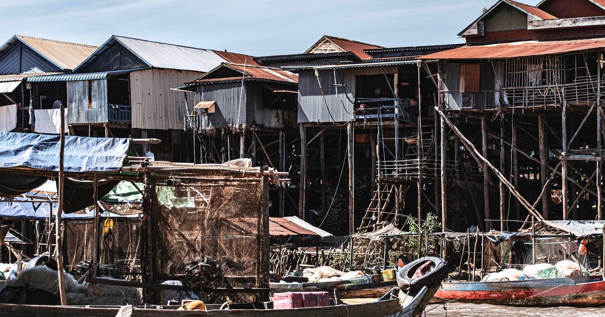 Stilt houses of a floating village on the Tonle Sap lake, Cambodia
