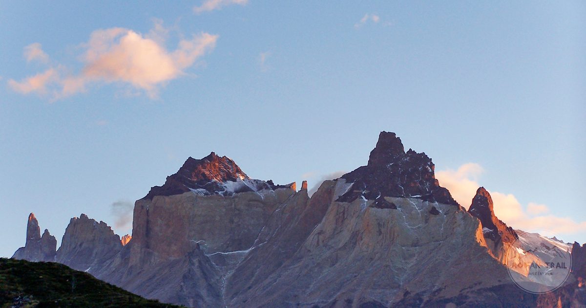 The towers of Torres del Paine at sunrise in Patagonia, Chile