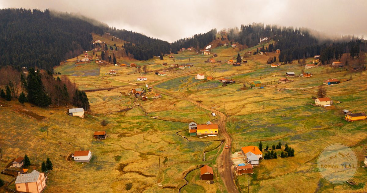 Green rural countryside and a village in Trabzon province, Turkey