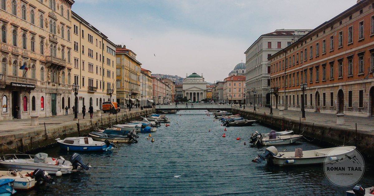 Moored boats on the Canal Grande at Trieste, Italy