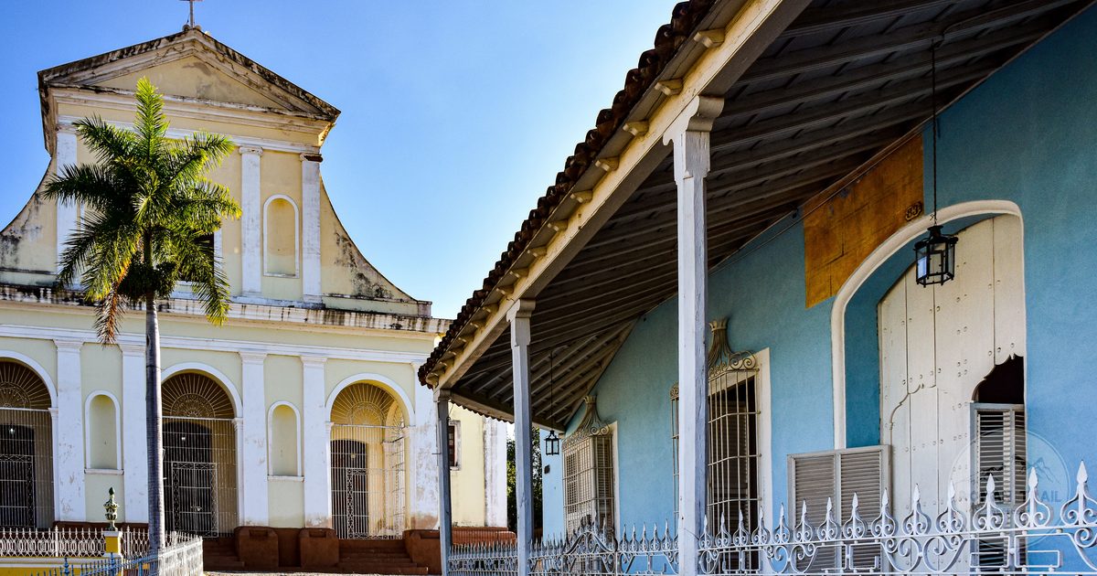 Colonial buildings on the Plaza Mayor in Trinidad, Cuba