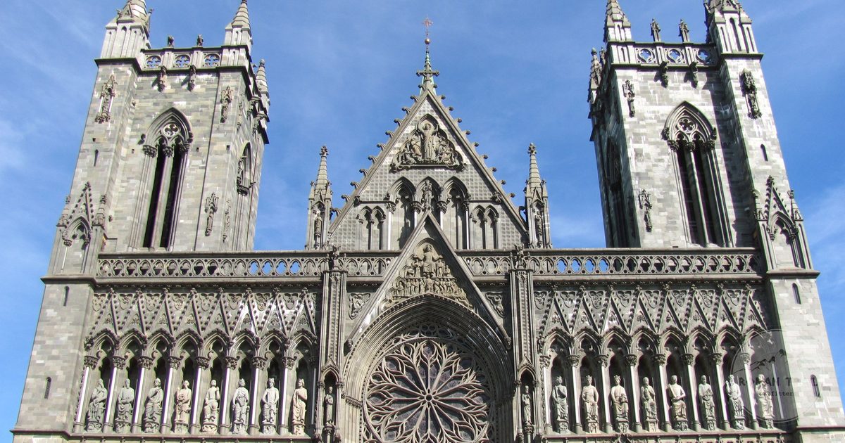 The Gothic west front of Nidaros Cathedral in Trondheim, Norway