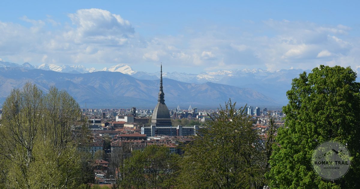 Turin cityscape with the Mole Antonelliana and the Alps behind, Italy