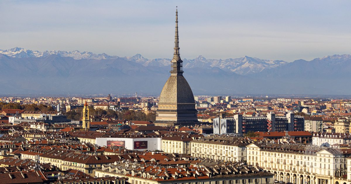 The Turin skyline with the Mole Antonelliana, Piedmont, Italy