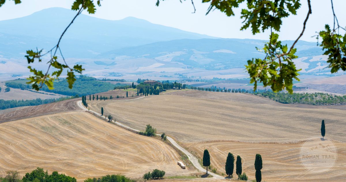 Tuscan countryside with rolling hills and cypress trees, Italy