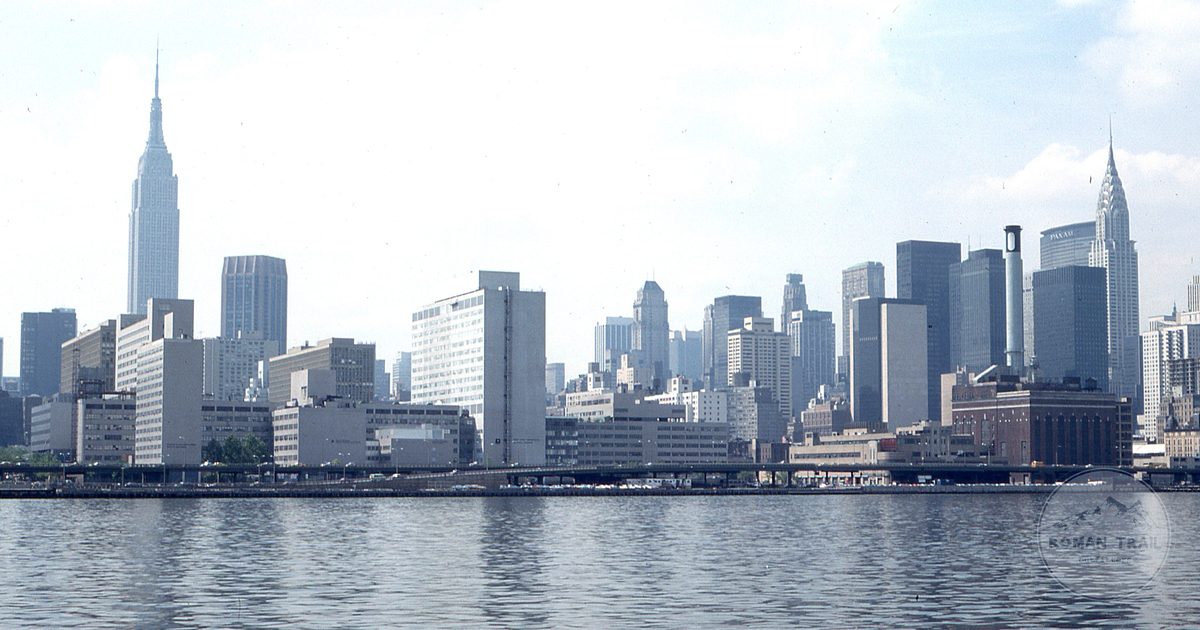 The New York City skyline and its skyscrapers seen across the water