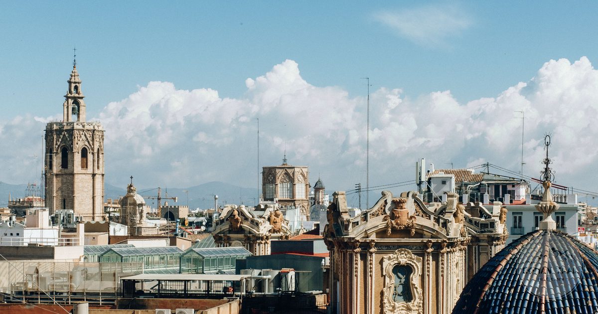 Historic towers and rooftops of the Valencia old city skyline, Spain